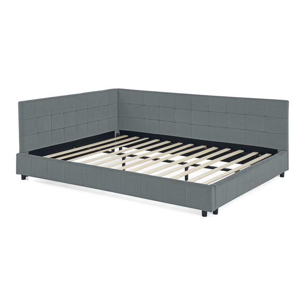 English Elm Queen Size Upholstered Tufted Bed Frame - Stylish Velvet Sofa Bed With Backrest & Armrests, Grey W487S00283-GIGA