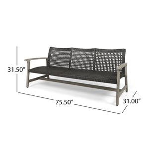 English Elm Christopher Knight Home® - Outdoor Acacia Wood Wicker 3 Seater Sofa with Iron Accents, Weather-Resistant Patio Conversation Set Grey 60395.00WTCLMBLK