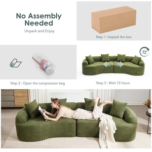 English Elm Curved Boneless Sofa modular 110" sectional with high-density foam & spring core, kid‑friendly curves, no assembly required for easy moving and cozy lounging Green W2231S00006
