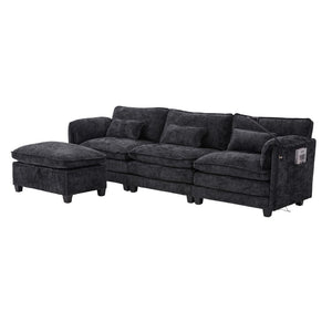 English Elm United We Win 112" Oversized Chenille Sectional Sofa With Storage Ottoman, Usb Ports & Phone Holder W1568S00192-GIGA