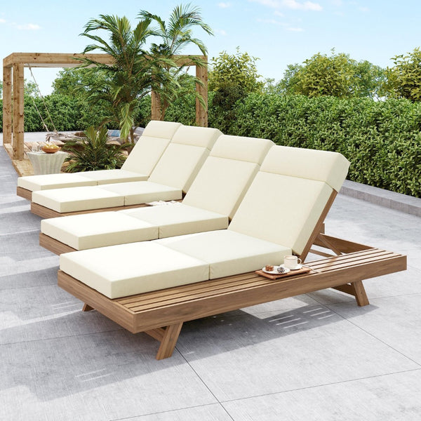 English Elm Lounge Chaise Outdoor Acacia Wood Slatted Frame with Water Resistant Cushion Resort Style Beige,Light Brown N770P442L67B