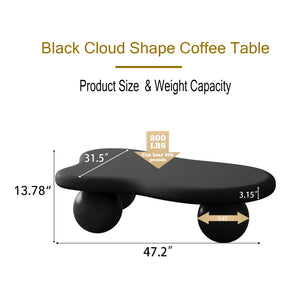 English Elm 47 Inch Cloud Shaped Coffee Table - Modern Black Centerpiece With 3 Legs For Stylish Living Rooms W1435S00015