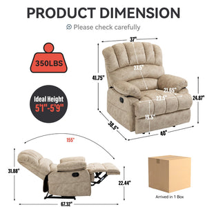 English Elm Large Oversized Manual Recliner Upholstered in Neutral Fabric for Relaxing Living Rooms Beige W3224P288517