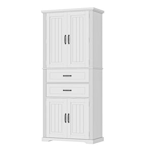 English Elm [video] Floor to Ceiling Matte Storage Cabinet with Drawers Shelves and Adjustable Interior White N759P407762K