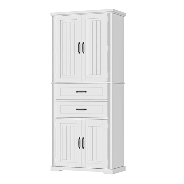 English Elm [video] Floor to Ceiling Matte Storage Cabinet with Drawers Shelves and Adjustable Interior White N759P407762K