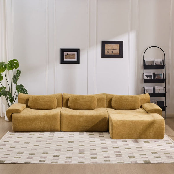 English Elm Modular Chenille Deep Seat Sectional Sofa with Bamboo Frame for Living Room Lounge Yellow W1829S00067
