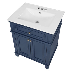 English Elm 24'' Carved Farmhouse Bathroom Vanity with Ceramic Sink Soft Close Storage Cabinet Blue N710P446530C