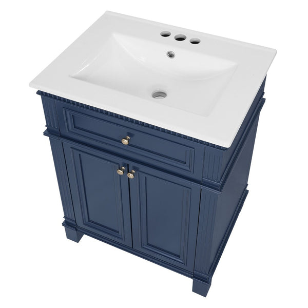 English Elm 24'' Carved Farmhouse Bathroom Vanity with Ceramic Sink Soft Close Storage Cabinet Blue N710P446530C