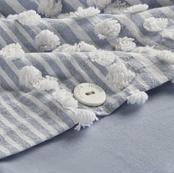 English Elm 3-piece Cotton Yarn Dyed Duvet Cover Set with Jacquard Pompom Stripe Bedding Blue B035P482896
