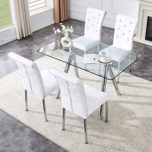 English Elm 51-inch Tempered Glass Rectangular Dining Table Electroplated Metal Base Open Plan White W3875S00004