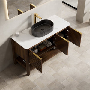 English Elm Dipa 48 Inch Floating Bathroom Vanity Walnut Cabinet Sintered Stone Top Led Sensor W2615S00723