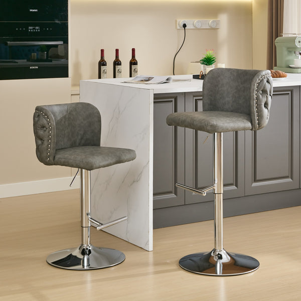 English Elm A&A Modern Swivel Barstools Set Of 2, Adjustable Height With Chrome Base, Ergonomic Gray Pu Leather W1143P193493