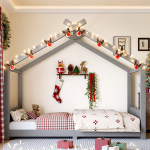 English Elm Twin House Frame Floor Bed Solid Pine Kids Room Montessori Low Profile Play Nook Gray W1580P387838