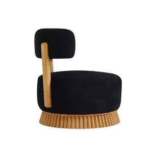 English Elm Modern Boucle Armless Accent Chair Thatched Wood Base Cozy Reading Seat for Any Room Black N760P369286B