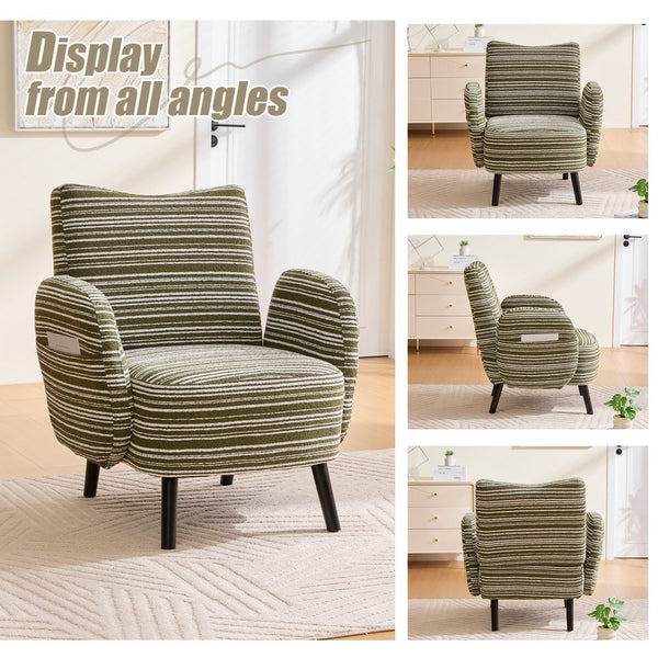 English Elm Modern Bouclé Armchair with High-Density Foam, Side Pocket & Solid Wood Legs for Cozy Reading Spots Olive Green W395P376571