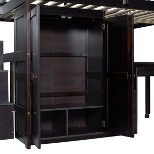 English Elm Queen Murphy Bed with Integrated Desk Cabinet Shelves Space Saving Studio Solution Espresso N708S00014P