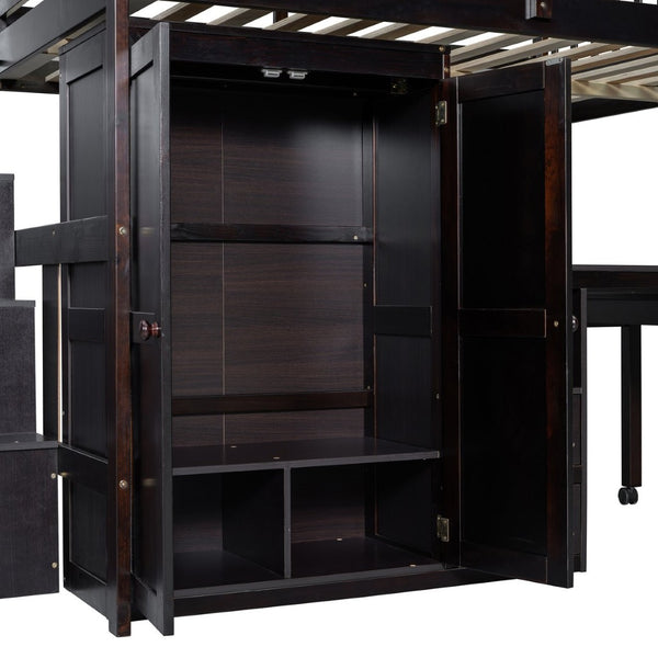 English Elm Queen Murphy Bed with Integrated Desk Cabinet Shelves Space Saving Studio Solution Espresso N708S00014P