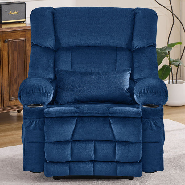 English Elm Dual Motor Large Power Lift Recliner Chair with Waist Kneading & Heat, Extended Footrest, USB Ports Blue W1521S00073