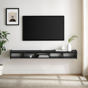 English Elm Walker Edison - Modern Wall-Mounted Floating TV Stand Coastal Oak – Minimalist MDF Shelf for TVs up to 70", 5 Cubby Storage, Cord Management, Hardware Included Black 69 L x 14 W x 4 H B185P168909