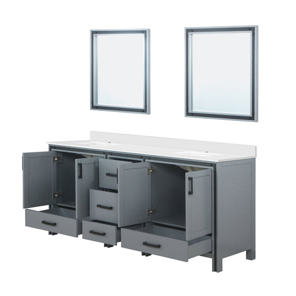 English Elm Dark Grey Double Bath Vanity With Cultured Marble Top, Mirrors, And Ample Storage Space Solutions B2731S00940