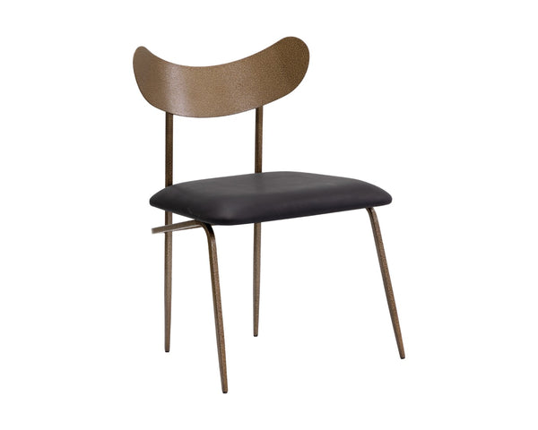 Sunpan GIBBONS Dining Chair - Artisan-Made Antique Brass Frame & Charcoal Black Leather for Modern Elegance 110368