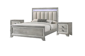 English Elm 1Pc King Size Panel Bed With Led Lighting, Tufted Headboard & Gray Wood Grain Finish For Modern Luxury B2741S00091