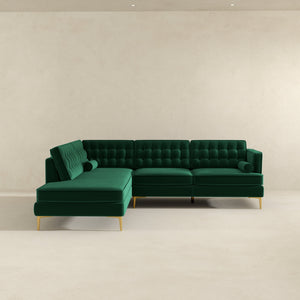English Elm Ashcroft Furniture - Brooke Green Velvet Left-Facing Sectional Sofa - Stylish, Compact, Comfortable For Living Spaces B183S00014