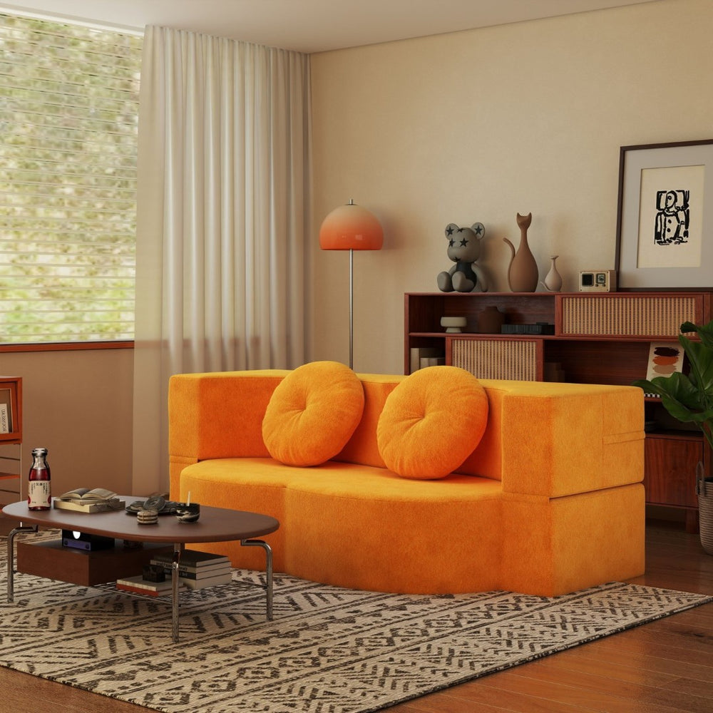 English Elm Folding Foam Futon Sofa Sleeper Twin Size Floor Lounger for Guest or Studio Use Yellow W2353P388490