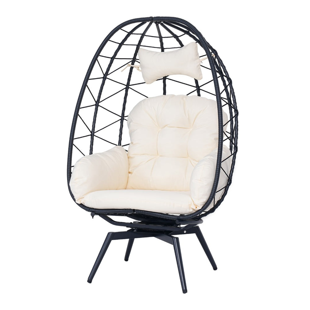 English Elm Oversized Swivel Rattan Egg Chair Hand Woven Wicker Lounge for Patio or Indoors T5880P500998