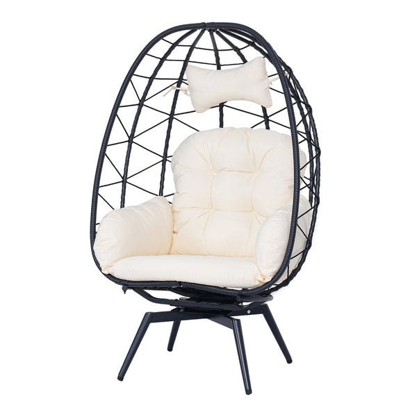 English Elm Oversized Swivel Rattan Egg Chair Hand Woven Wicker Lounge for Patio or Indoors T5880P500998