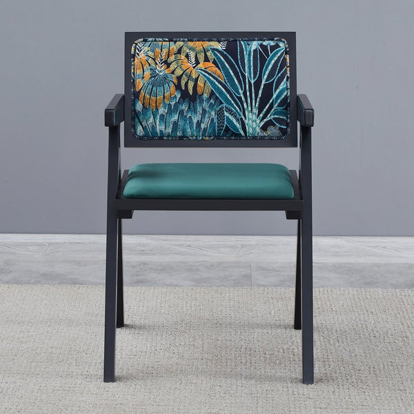 English Elm 2 Elegant Black Rubberwood Dining Chairs With Armrests - Medieval Style, Comfortable Rattan Seats W2720P237608