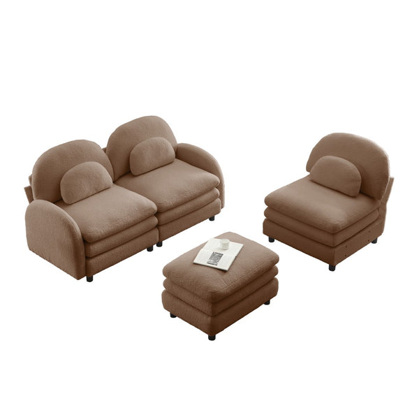 English Elm Teddy Fleece Modular Cloud Sofa Plush Curved Sectional with Ottoman for Living Room Camel W5656S00104