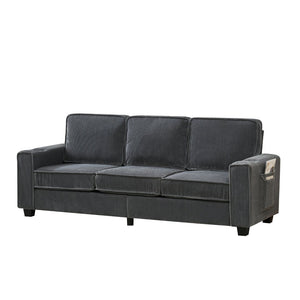English Elm 84.25-inch Corduroy Three Seater Sofa with Cup Holders Modern Minimalist Living Room Couch Gray W288P399979