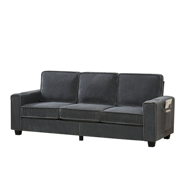 English Elm 84.25-inch Corduroy Three Seater Sofa with Cup Holders Modern Minimalist Living Room Couch Gray W288P399979