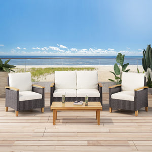 English Elm Christopher Knight Home® - ISLA Teak Chat Set with Acacia Wood Frame, Water-Resistant Cushions, Transitional Wicker Style Lounge 66579.00BRN