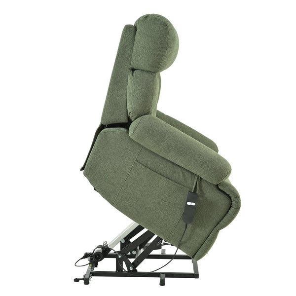 English Elm Oversized Power Lift Recliner Chair with Remote Control, Spacious Fabric Seat and Side Pocket for Comfort and Support Dark Green W1028P261277