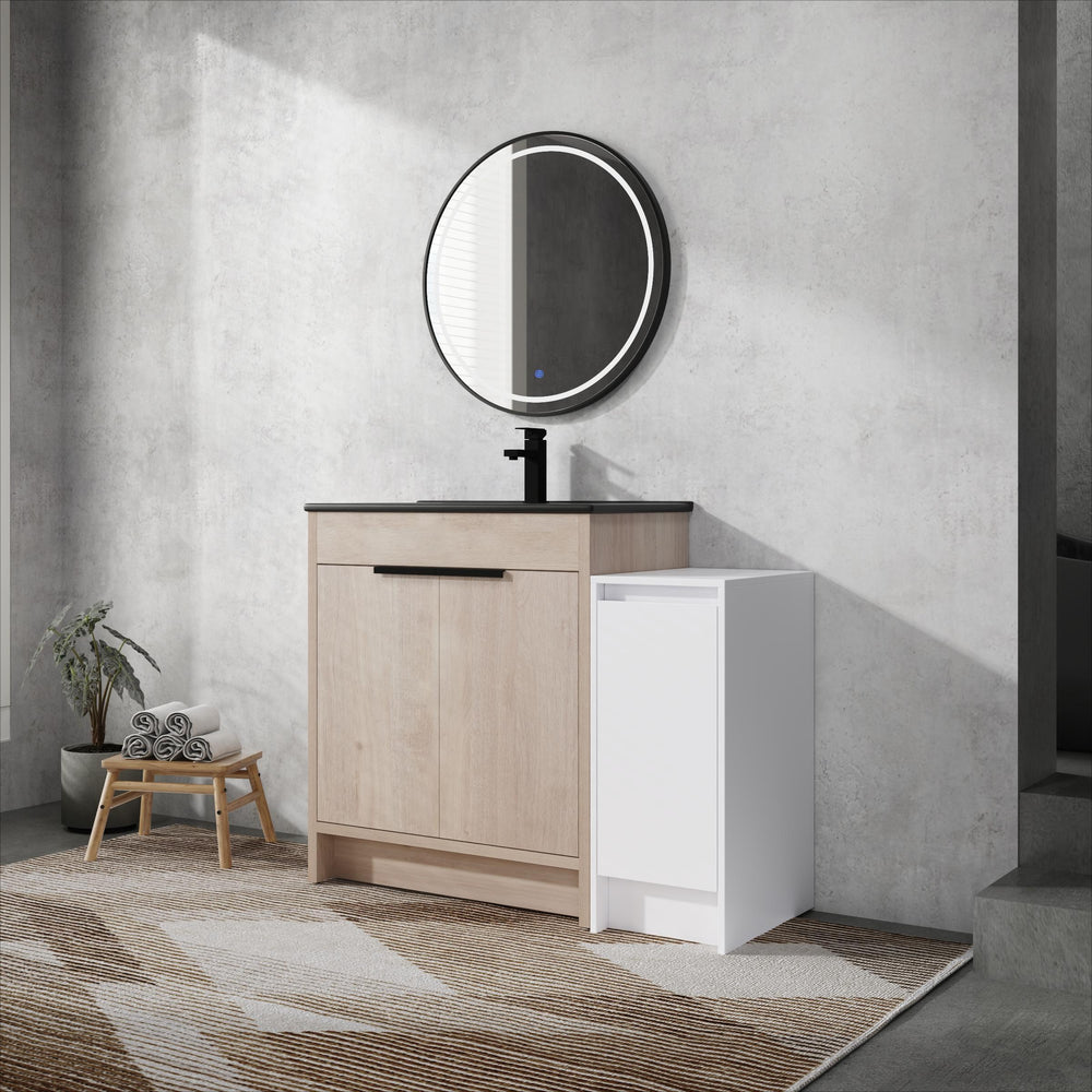 English Elm 42 Inch Freestanding Bathroom Vanity With Black Ceramic Sink & Ample Storage, Soft-Close Doors W999S00305