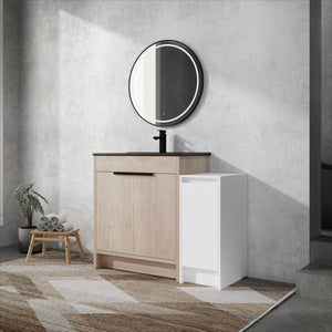English Elm 42 Inch Freestanding Bathroom Vanity With Black Ceramic Sink & Ample Storage, Soft-Close Doors W999S00305