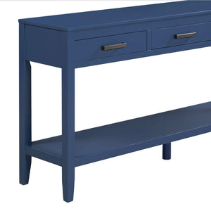 English Elm U_style Farmhouse Console Table with Three Drawers Open Shelf Entryway Organizer Navy Blue N711P410445V