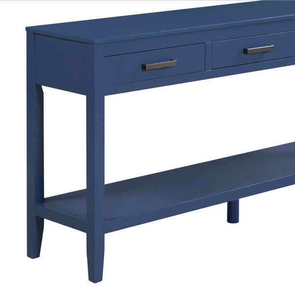 English Elm U_style Farmhouse Console Table with Three Drawers Open Shelf Entryway Organizer Navy Blue N711P410445V