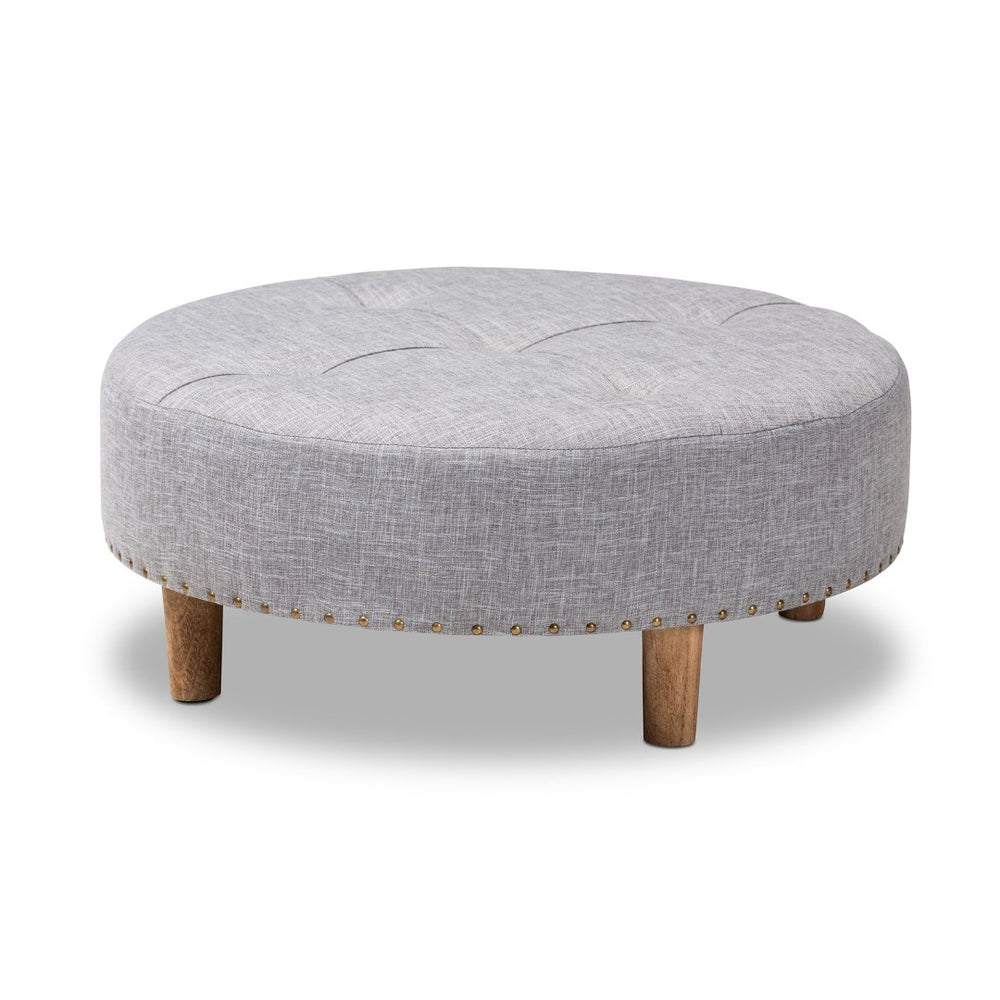 Baxton Studio Baxton Studio Vinet Modern Light Gray Ottoman with Natural Wood Legs & Tufted Brass Accents, Versatile Use JY17A200-Light Grey-Otto