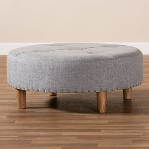 Baxton Studio Baxton Studio Vinet Modern Light Gray Ottoman with Natural Wood Legs & Tufted Brass Accents, Versatile Use JY17A200-Light Grey-Otto