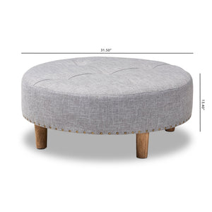Baxton Studio Baxton Studio Vinet Modern Light Gray Ottoman with Natural Wood Legs & Tufted Brass Accents, Versatile Use JY17A200-Light Grey-Otto