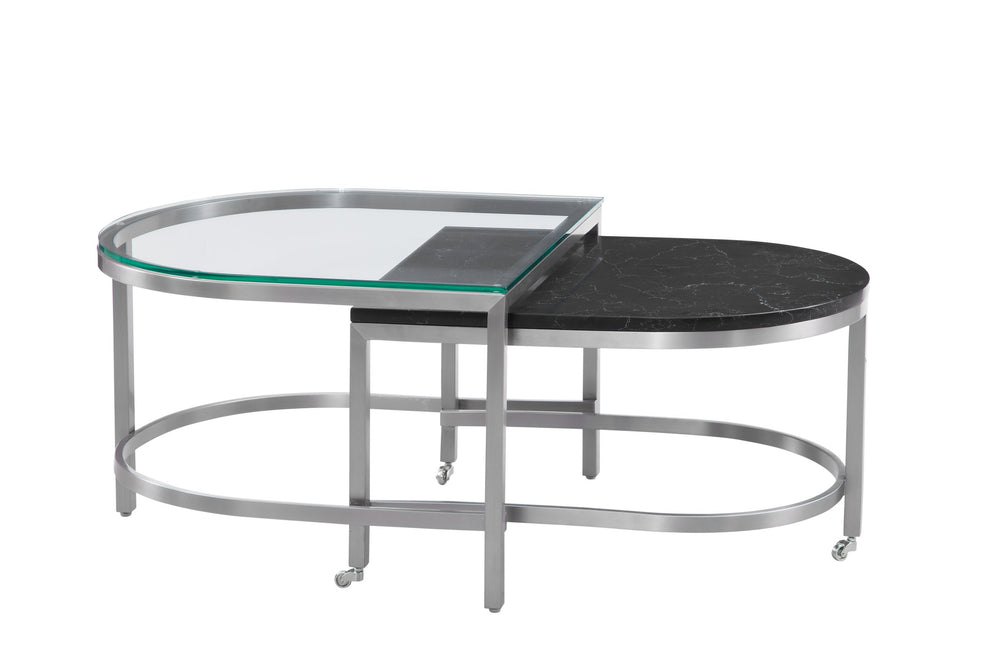 Basset Mirror Hensley Glam-inspired Bunching Cocktail Table Set With Glass & Marble Tops For Stylish Living Spaces Black Steel,Marble,Tempered Glass 9200-lr-133