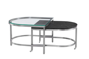 Basset Mirror Hensley Glam-inspired Bunching Cocktail Table Set With Glass & Marble Tops For Stylish Living Spaces Black Steel,Marble,Tempered Glass 9200-lr-133