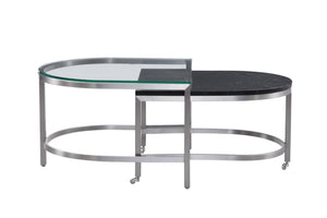 Basset Mirror Hensley Glam-inspired Bunching Cocktail Table Set With Glass & Marble Tops For Stylish Living Spaces Black Steel,Marble,Tempered Glass 9200-lr-133
