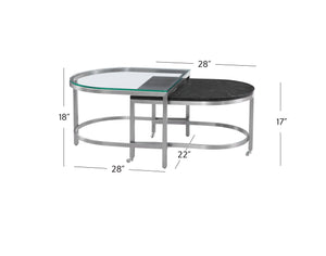Basset Mirror Hensley Glam-inspired Bunching Cocktail Table Set With Glass & Marble Tops For Stylish Living Spaces Black Steel,Marble,Tempered Glass 9200-lr-133