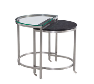 Basset Mirror Hensley Glamorous Bunching End Table Set - Stylish Glass & Marble Tops With Mobile Casters For Elegance Black Steel,Marble,Tempered Glass 9200-lr-202