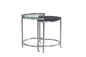 Basset Mirror Hensley Glamorous Bunching End Table Set - Stylish Glass & Marble Tops With Mobile Casters For Elegance Black Steel,Marble,Tempered Glass 9200-lr-202
