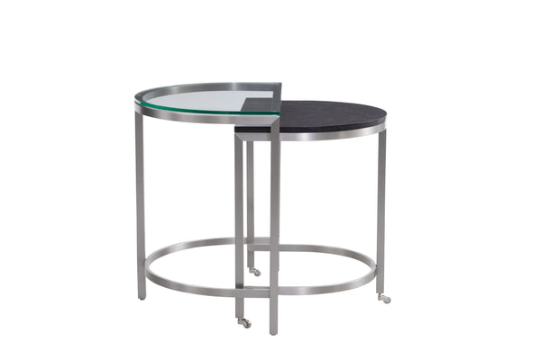 Basset Mirror Hensley Glamorous Bunching End Table Set - Stylish Glass & Marble Tops With Mobile Casters For Elegance Black Steel,Marble,Tempered Glass 9200-lr-202